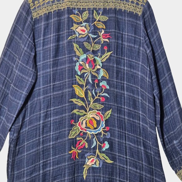 Johnny Was Workshop Esmerelda Embroidered Plaid Tunic M Floral Boho Western NWT - Picture 5 of 9